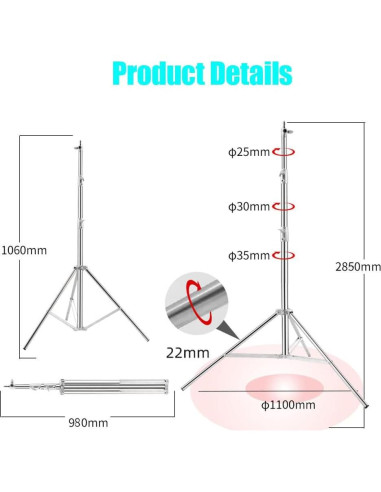 Soporte de Luz Cevoqin 2.85m Acero Inoxidable Alta Resistencia