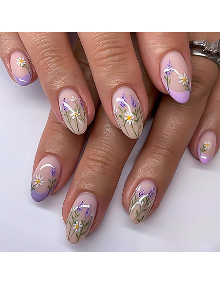 Uñas Postizas de Flor de Almendra Moradas - 24 Piezas Uñas Postizas de Flor de Almendra Moradas - 24 Piezas
