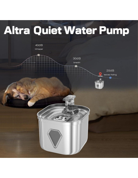 Fuente de Agua para Gatos Homtyler 2.2L Acero Inoxidable Fuente de Agua para Gatos Homtyler 2.2L Acero Inoxidable