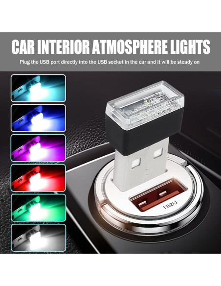 4 Lámparas LED USB para Interior de Coche Hbxdeco - 6 Colores 4 Lámparas LED USB para Interior de Coche Hbxdeco - 6 Colores