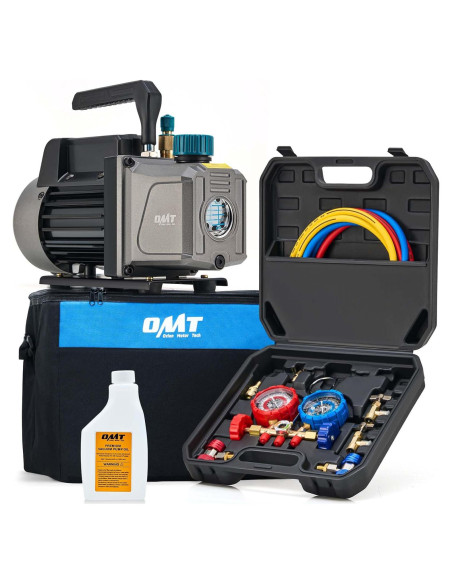 Kit de bomba de vacío y manómetro A/C Orion Motor Tech 3.5 CFM Kit de bomba de vacío y manómetro A/C Orion Motor Tech 3.5 CFM