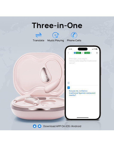 Auriculares Traductores AI OWS 3-en-1 Rosa 144 Idiomas