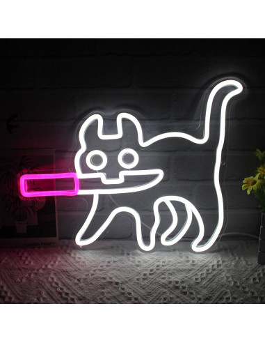 Luz de Neón Regulable Jesalah Gato Blanco y Rosa 30x40cm