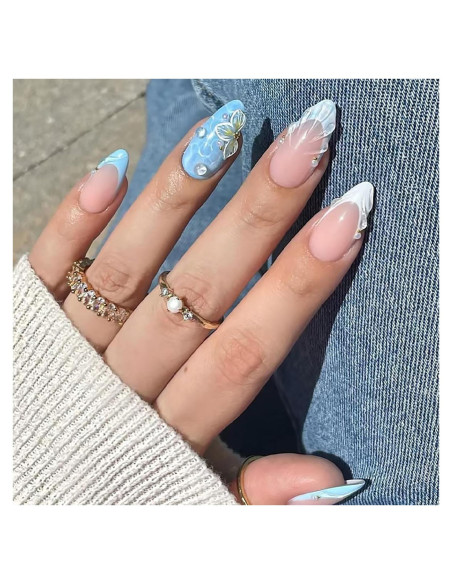 24 Uñas Postizas Almendra ASABITE con Diseño 3D y Ondas 24 Uñas Postizas Almendra ASABITE con Diseño 3D y Ondas