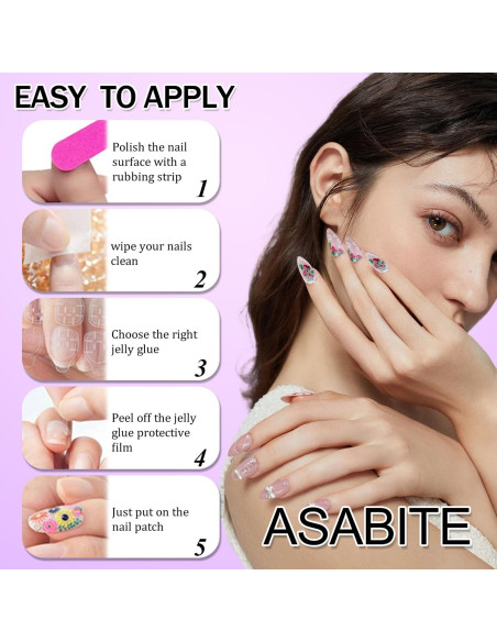 24 Uñas Postizas Almendra ASABITE con Diseño 3D y Ondas 24 Uñas Postizas Almendra ASABITE con Diseño 3D y Ondas