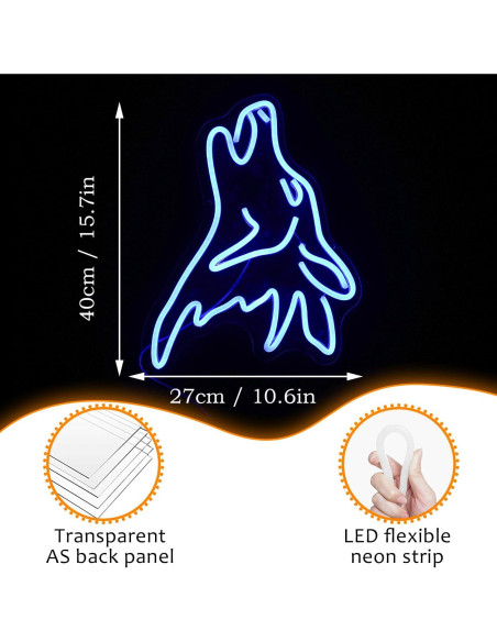 Letrero de Neón de Lobo Azul LISIGNVE Luz LED Dimmable Letrero de Neón de Lobo Azul LISIGNVE Luz LED Dimmable