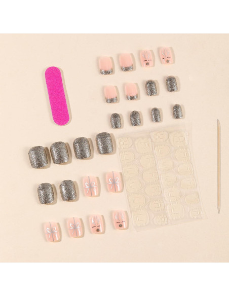 24 Uñas Postizas Cortas Acrílicas FDSQHSA Navidad Brillantes 24 Uñas Postizas Cortas Acrílicas FDSQHSA Navidad Brillantes