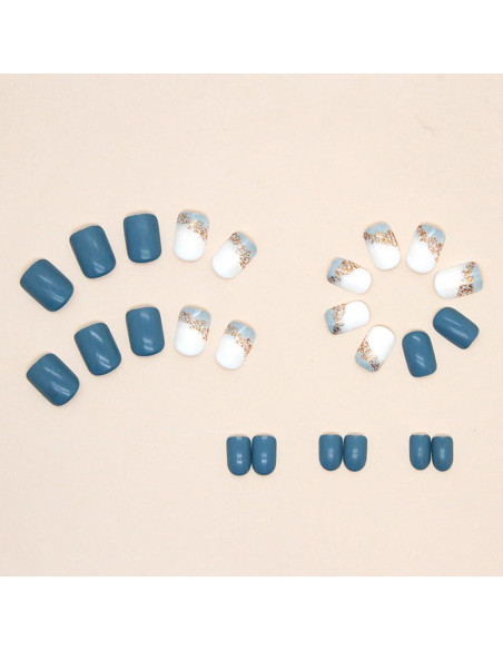 Uñas Postizas Cortas RUPOFUZA 24Pcs Brillantes Azules Uñas Postizas Cortas RUPOFUZA 24Pcs Brillantes Azules