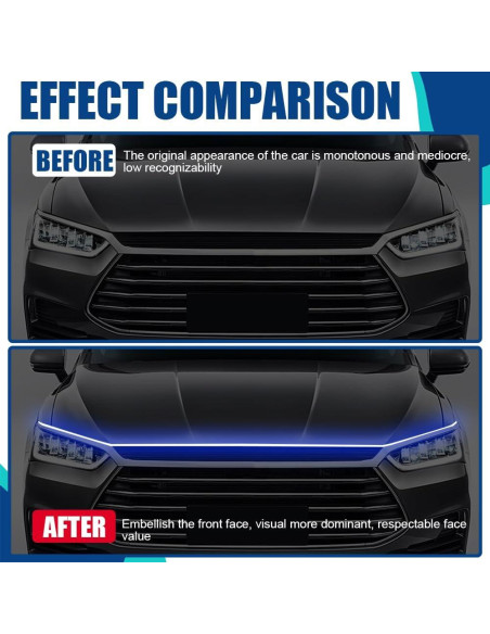 Tira de luz LED para capó de coche QZTYTY 1.5m Azul Tira de luz LED para capó de coche QZTYTY 1.5m Azul