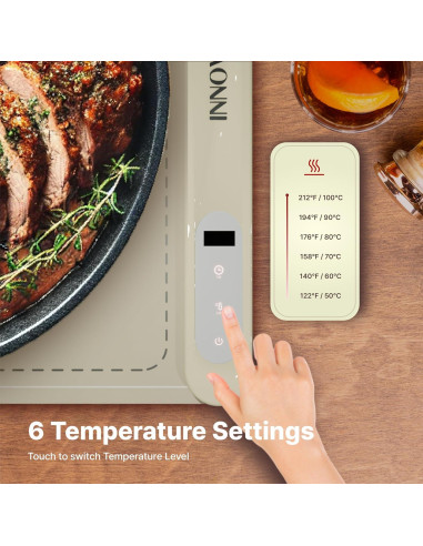 Bandeja Calentadora Eléctrica Innova8 500W 6 Temperaturas Beige