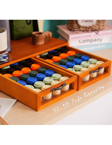 Organizador de K Cup de Madera KIKJOK - 2 Cajones, 30-50 Pods