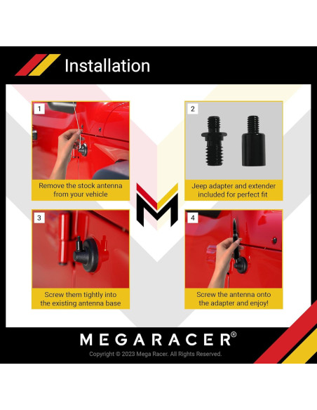 Antena Corta Mega Racer para Jeep Wrangler Gladiator 14 cm Antena Corta Mega Racer para Jeep Wrangler Gladiator 14 cm
