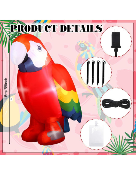 Decoración Inflable Loro Escarlata 1.5 m Halloscume con LED Decoración Inflable Loro Escarlata 1.5 m Halloscume con LED
