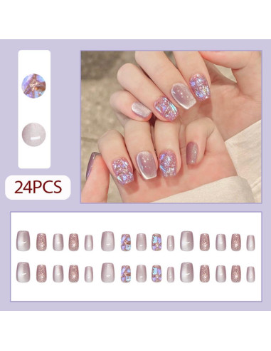 Uñas Postizas Acrílicas Hrnsnails Ojo de Gato Brillo Dorado