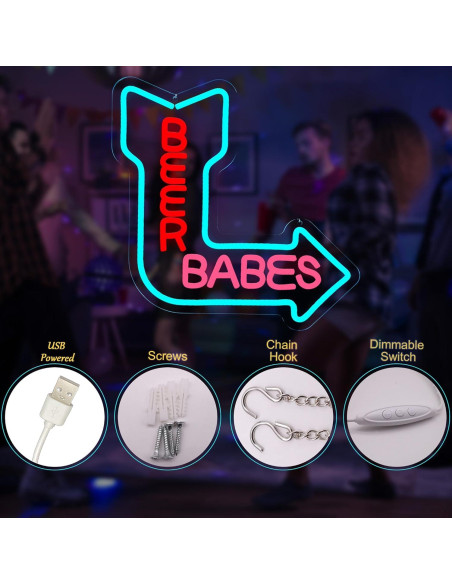 Letrero de neón LED Beer Babes USB LAXUEDEER 36.5x34.5cm Letrero de neón LED Beer Babes USB LAXUEDEER 36.5x34.5cm