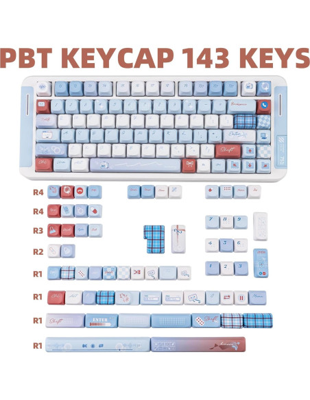 Teclas PBT Personalizadas TIMSEKER 143 Azul Claro y Blanco Teclas PBT Personalizadas TIMSEKER 143 Azul Claro y Blanco