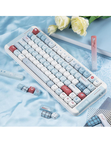 Teclas PBT Personalizadas TIMSEKER 143 Azul Claro y Blanco