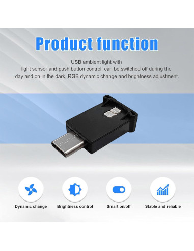 Luz Ambiental LED USB Tipo C Sylvil, 8 Colores RGB Ajustable
