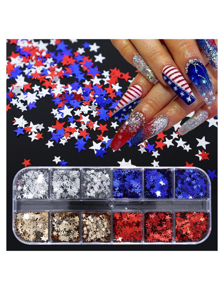 Brillos para Uñas DZPGUONIZ 12 Rejillas Estrellas 4 de Julio Brillos para Uñas DZPGUONIZ 12 Rejillas Estrellas 4 de Julio