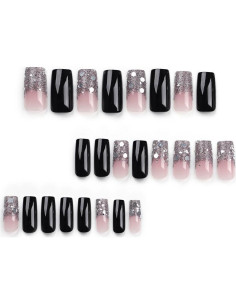 Uñas Falsas Presionadas BAOYAALIN Negras Largas Cuadradas 2