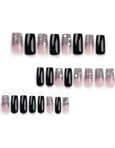 Uñas Falsas Presionadas BAOYAALIN Negras Largas Cuadradas