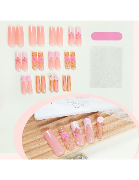 Uñas Postizas Largas RTKHFZE Acrílicas Francesas 24 Pcs Uñas Postizas Largas RTKHFZE Acrílicas Francesas 24 Pcs