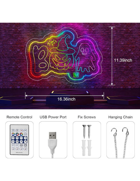 Luz de Neón Halloween BOO Dagelar 41.5x28.9cm USB Luz de Neón Halloween BOO Dagelar 41.5x28.9cm USB