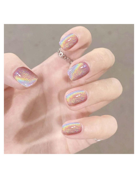 Uñas Falsas Cortas Cuadradas KASOICRA - 24 Pcs Brillantes Uñas Falsas Cortas Cuadradas KASOICRA - 24 Pcs Brillantes