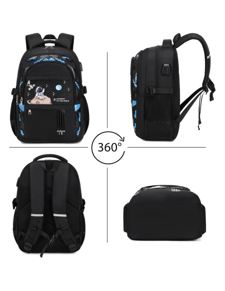 Mochila Escolar ACESAK Negra Impermeable 30x15x45 cm con Almuerzo Mochila Escolar ACESAK Negra Impermeable 30x15x45 cm con Almuerzo