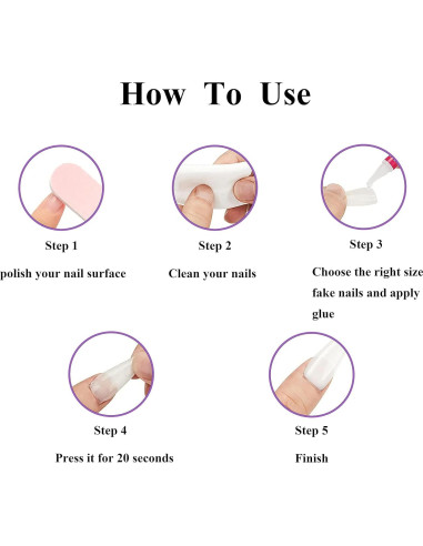 Uñas Postizas Acrílicas MERVF Morado Brillante 24pcs