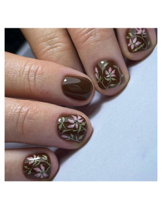 Uñas Postizas Cortas Cuadradas MIXFOSAHN con Flores 24 Pcs