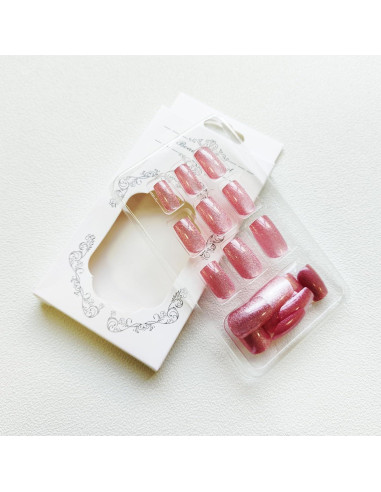 Uñas Postizas Acrílicas Rosadas Cuadradas 24Pcs KKUUOO