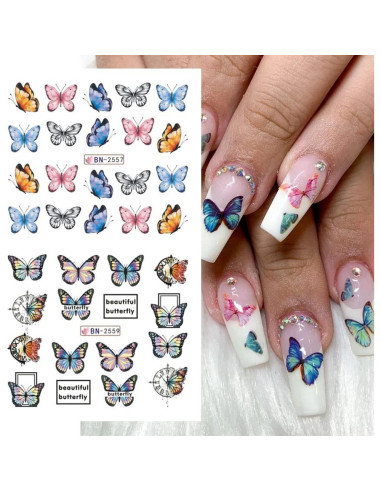 Calcomanías de Uñas SINSEN - Mariposas Coloridas 12 Hojas