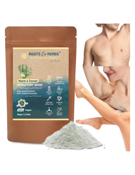 Polvo Depilatorio Ayurvédico Neem y Hinojo 70g - Raíces y Hierbas Polvo Depilatorio Ayurvédico Neem y Hinojo 70g - Raíces y Hierbas