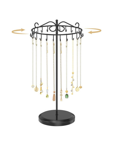 Soporte Organizador de Collares Giratorio MODOWEY Negro 24 Ganchos