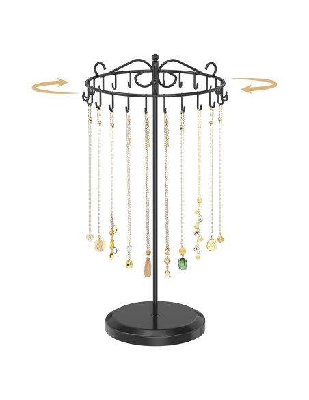 Soporte Organizador de Collares Giratorio MODOWEY Negro 24 Ganchos Soporte Organizador de Collares Giratorio MODOWEY Negro 24 Ganchos