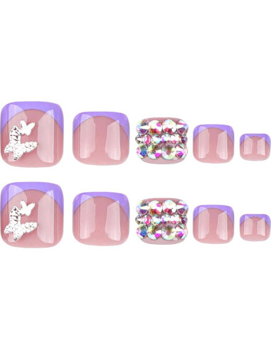 24 Uñas de Pies Postizas Cortas Rosadas SHANRUN 5D Acrílicas