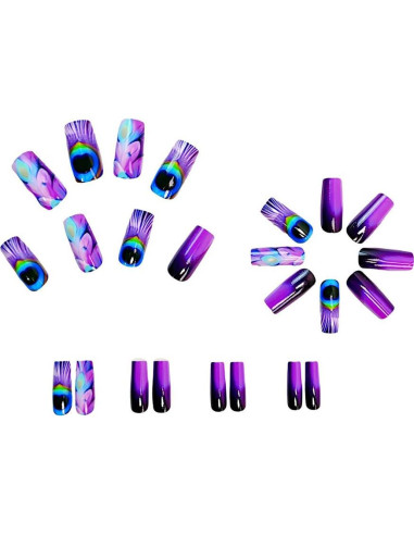 24 Uñas Postizas Moradas Medianas Cuadradas YEFIUO