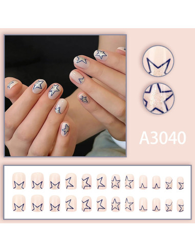 Uñas Postizas Cortas Cuadradas FIEONCIY Brillantes 24 Piezas