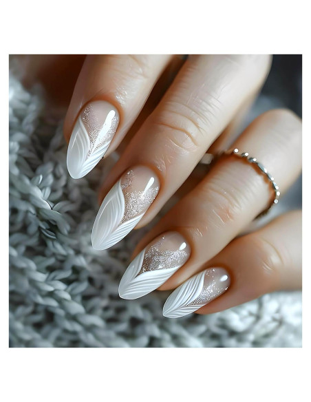 Uñas Postizas Almendra Francesas RUOKEXIN 24Pcs Brillantes Uñas Postizas Almendra Francesas RUOKEXIN 24Pcs Brillantes