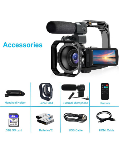 Cámara de Video 4K Lovpo AF1 48MP 30FPS Zoom 18X Pantalla Táctil