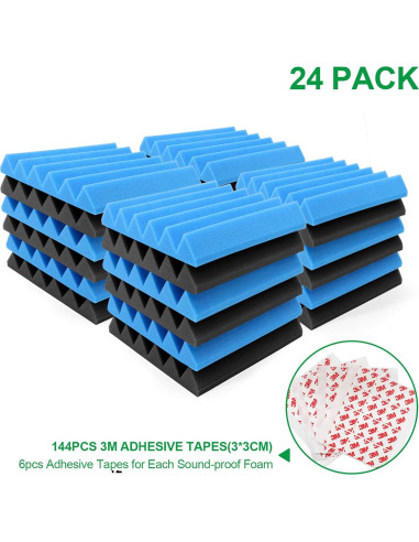 Paquete de 24 Espumas Acústicas Aislantes Ignífugas 5.08cm - Negro y Azul