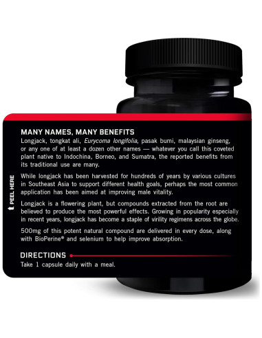 Suplemento Longjack Tongkat Ali Force Factor 500mg 60 Cápsulas
