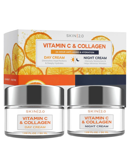 Crema Hidratante Facial Día y Noche Klar & Co - Vitamina C y Colágeno - 2-Pack Crema Hidratante Facial Día y Noche Klar & Co - Vitamina C y Colágeno - 2-Pack