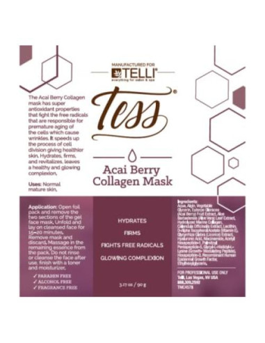 Mascarillas Faciales de Colágeno Tess - Cuidado Spa 1 Cuenta Baya de Acai
