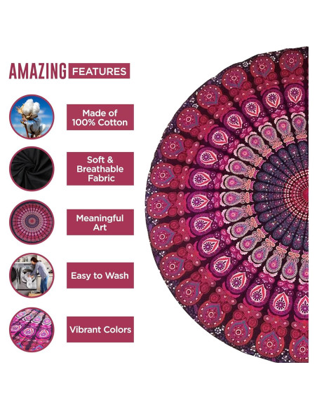 Tapiz Redondo de Algodón Raajsee Mandala 178 cm Boho Tapiz Redondo de Algodón Raajsee Mandala 178 cm Boho
