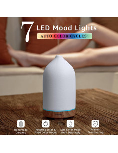 Difusor de Aceite Esencial Gooamp 200ML Cerámica Madera LED 2