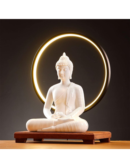 Estatua de Buda Cerámica 30.48 cm + Lámpara LED 40 cm Houlu Estatua de Buda Cerámica 30.48 cm + Lámpara LED 40 cm Houlu