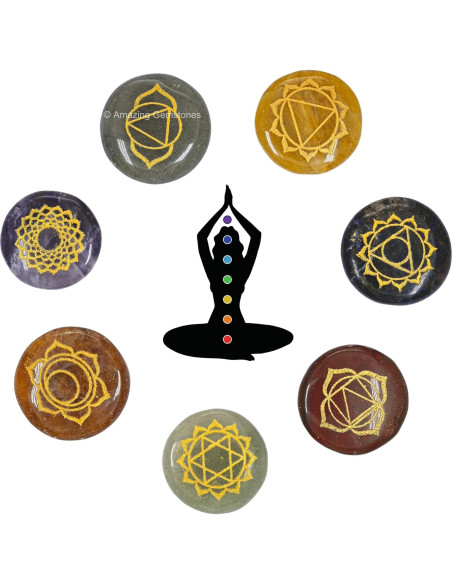 Set de 7 Cristales de Sanación Reiki con Chakras - Amazing Gemstones Set de 7 Cristales de Sanación Reiki con Chakras - Amazing Gemstones