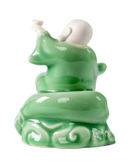Estatua de Buda Risueño de Cerámica Verde 11.3 cm para Buena Suerte Estatua de Buda Risueño de Cerámica Verde 11.3 cm para Buena Suerte